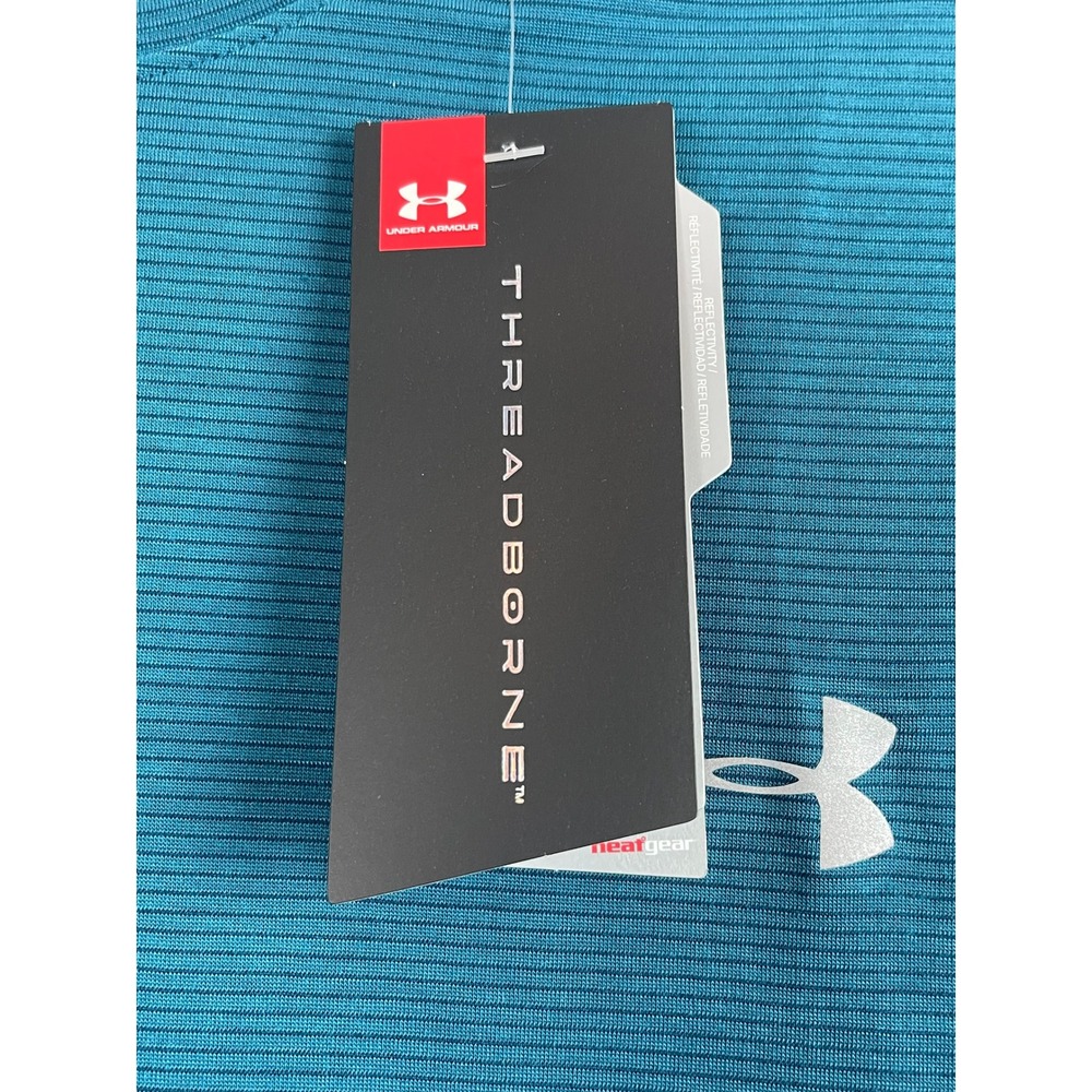 00658 Under Armour Threadborne Mens XXL Teal Golf Athletic TShirt Heatgear NWT - Picture 3 of 10